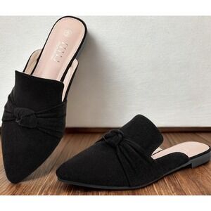 MUSSHOE Black Slip On Pointed Toe Flat Mule Shoes Women US Size 8
